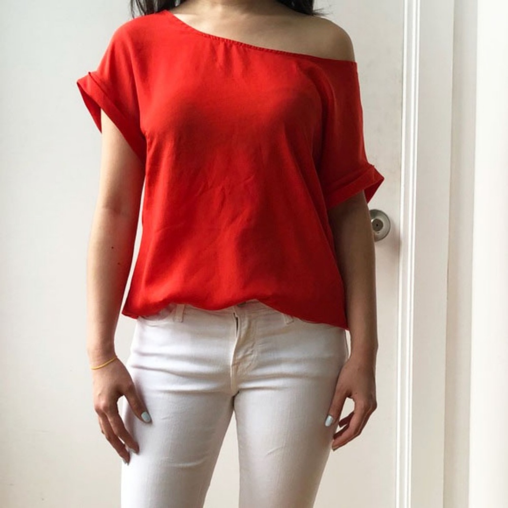 Red off-the-shoulder top